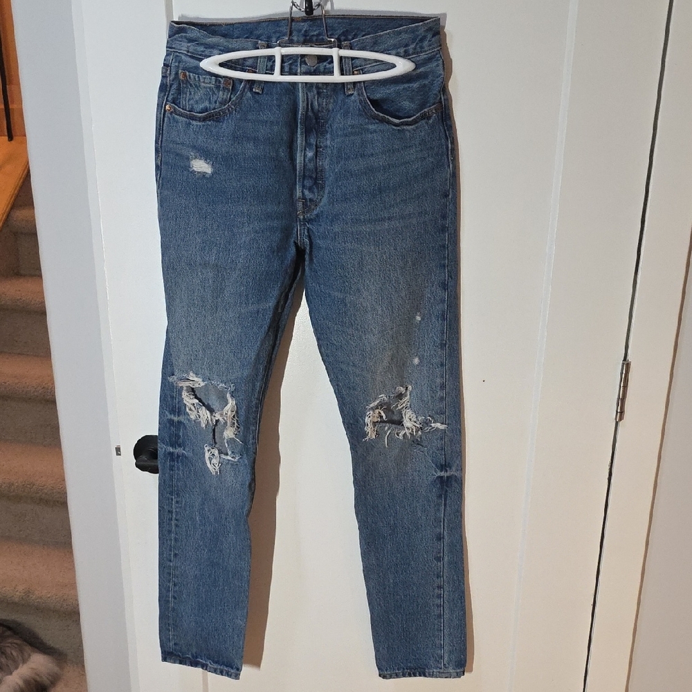 Womens Levis 501 Skinny Blue Distressed Jeans Sz 29